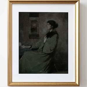 Antique Portrait a Woman Sitting, Vintage French Wall Art Print Decor, Moody Bedroom Wall Art, Cozy Home Wall Art PRINTABLE Digital Download