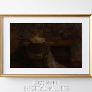 Vintage Woman at Piano: Portrait Oil Painting Art Print (Digital Download