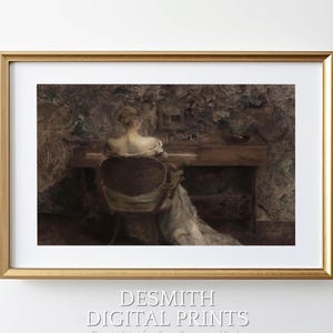 Vintage Woman Portrait Print: Antique Oil Painting Style (Digital Download