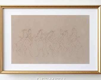Vintage Horse Sketch Print, Rustic Equine Line Art (Digital Download)