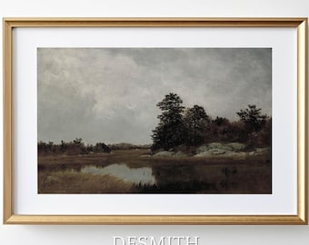 Vintage Autumn Landscape Print: Moody Fall Forest Scene (Digital Download)