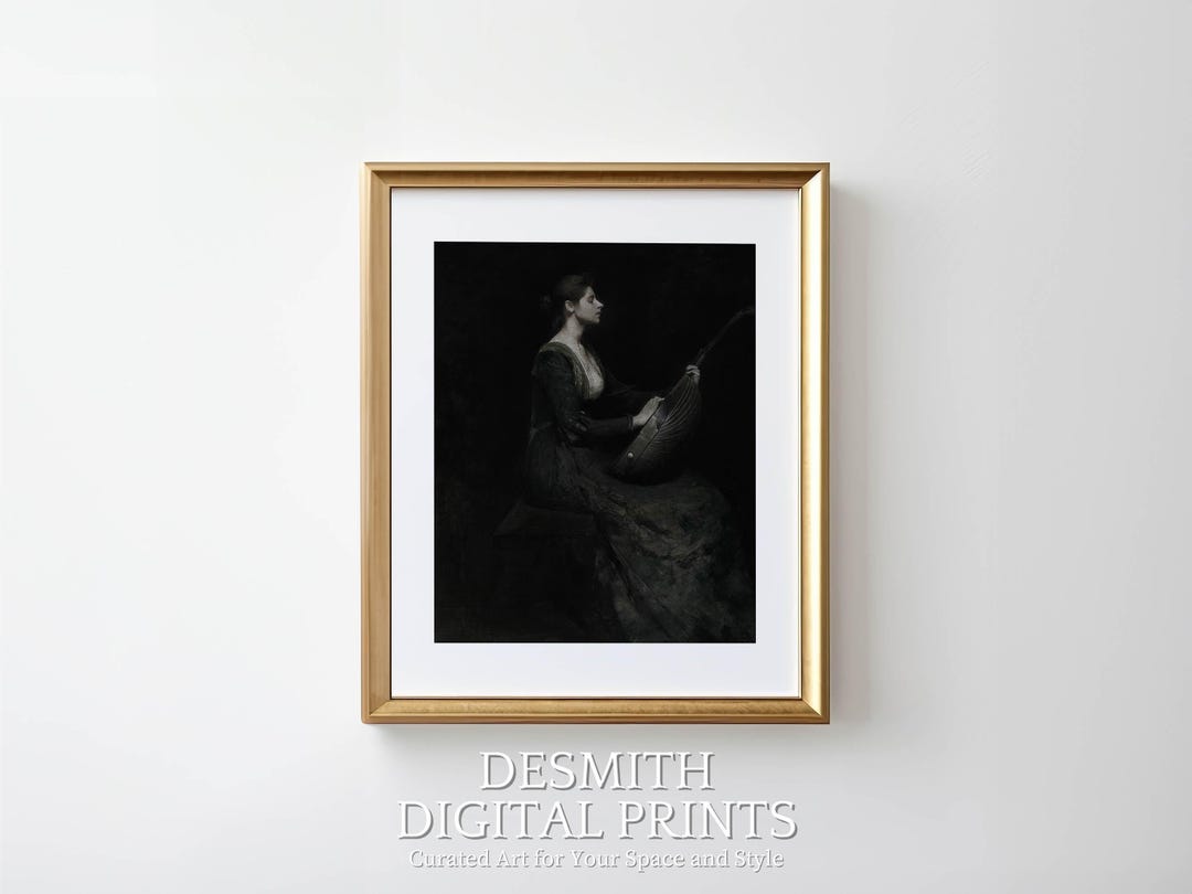 Vintage Woman Playing Music, Portrait Oil Painting Print, Digital ...