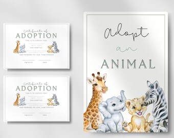 Wild One Safari Adopt an Animal Printable Poster and Certificates | Digital Download | Printable Birthday Activity | Print at Home