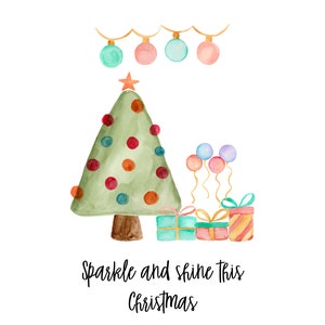 Juego de 2 lindas postales con retrato color agua de árbol de Navidad con citas