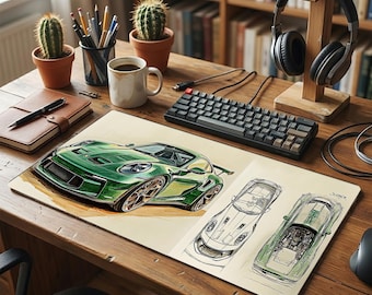 Car Drawing Mouse Pad, Personalized Desk Mat Gift