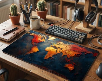 Watercolor World Map Mouse Pad, Personalized Desk Mat Gift