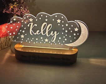 Lampe de nuit personnalisée avec lune et étoiles - Décoration pour chambre d'enfant - Cadeau de nuit illuminé avec un nom spécial, cadeaux de baby shower