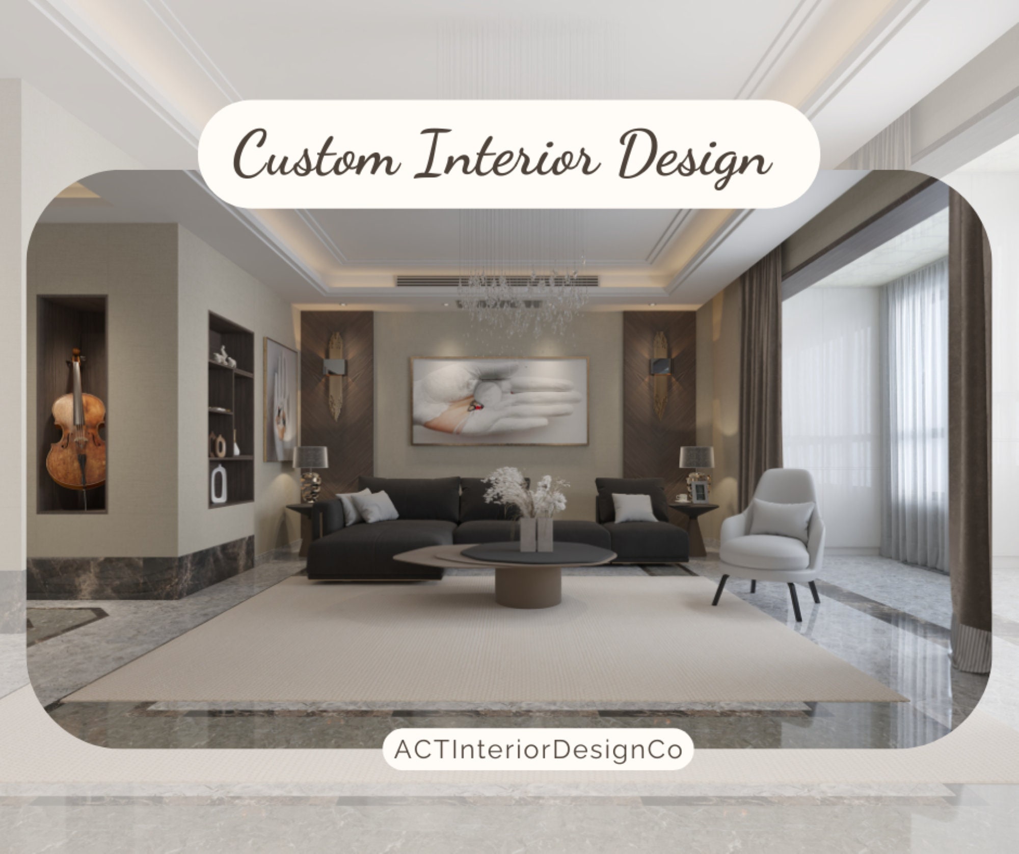 Custom Living Room Design, Custom Online Interior Design, 3D Living