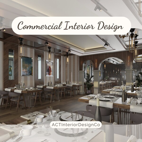 Restaurant Bar Custom Interior Design, Commercial Interior Design, 3D Restaurant Modeling, Made to Order, Interior Design Service