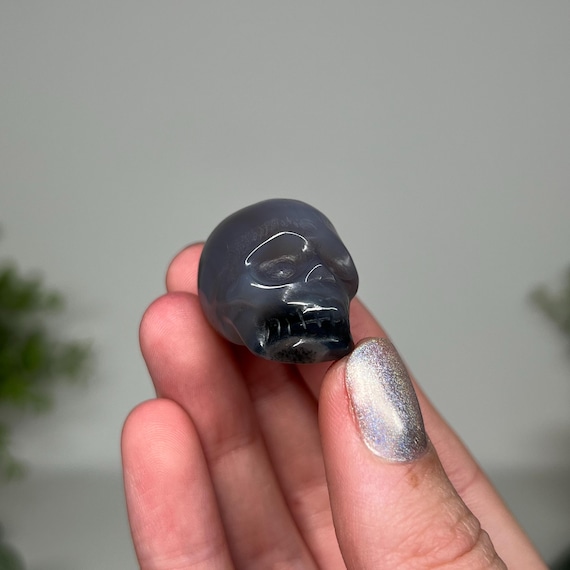 1 inch UV reactive mini volcano agate skull carving crystal