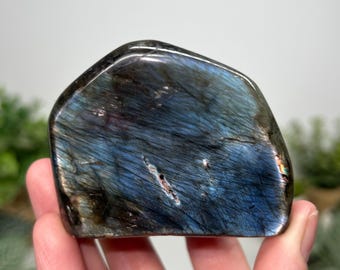 Deep blue flashy labradorite freeform cut base (you will receive this exact crystal listed)