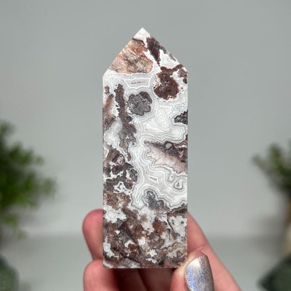 Mexican crazy lace agate tower with beautiful intricate banding , point , obelisk