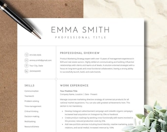 Modello di curriculum, curriculum pulito, curriculum Google Docs, curriculum Word e pagine, curriculum semplice ed elegante, curriculum esecutivo, lettera di presentazione curriculum, CV