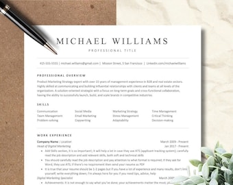 ATS Resume Template Word, Pages, Google Docs, Minimalist ATS CV Template, Modern Executive Resume, Professional Resume, Basic Simple Resume