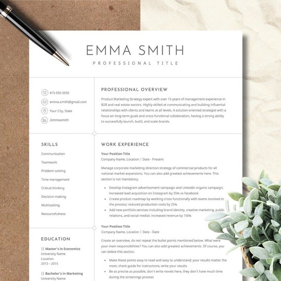 Resume Template, Clean Resume, Resume Google Docs, Resume Word & Pages, Elegant Simple Resume, Executive Resume, Resume Cover Letter, CV