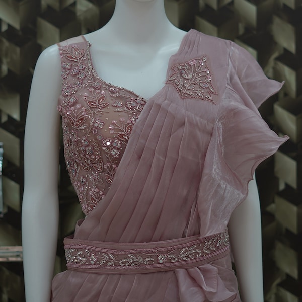 Pearlwork Ruffle Sari main image 1