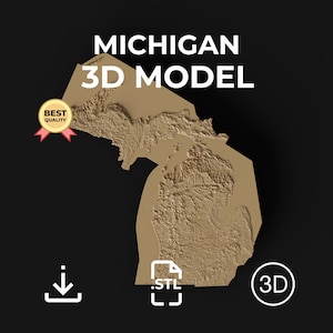 Michigan Topographic Map 3D Model STL File: CNC & 3D Printing