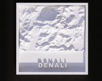 3D Printable Denali 3D Mountain Map – Minimalist White Topographic Wall Art (STL File)