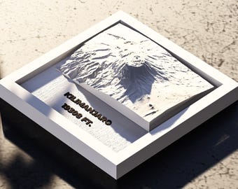 3D Printed Mount Kilimanjaro Topographic Map: Tanzania Landscape Wall Art