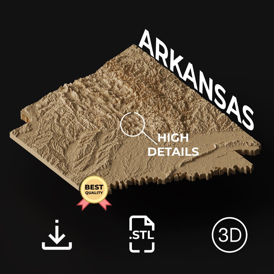 Arkansas Topographic Map 3D Model STL File: CNC & 3D Printing - Etsy