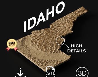 Mapa topográfico de Idaho (modelo 3D, archivo STL): CNC e impresión 3D