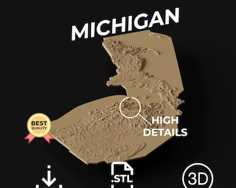 3D-model topografische kaart Michigan STL-bestand: CNC en 3D-printen