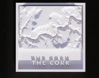 3D Printable The Cork 3D Topographic Map – White Framed Terrain Wall Art (STL File)