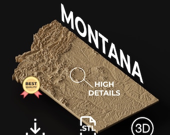 Montana Topographic Map 3D Model STL File: High-Detail Relief for 3D Printing (Digital Download