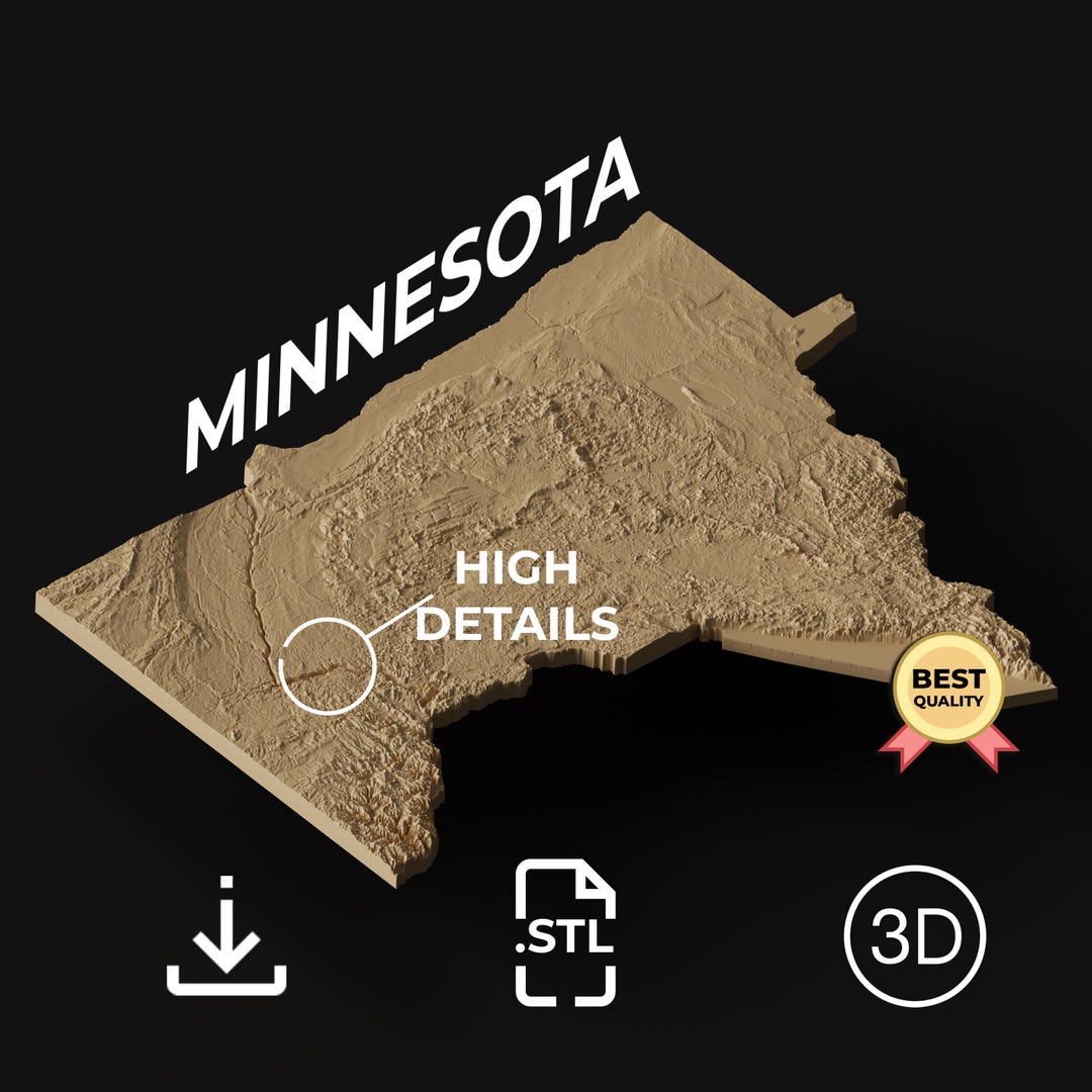Minnesota Topographic Map 3D Model STL File: High-detail Relief for 3D ...