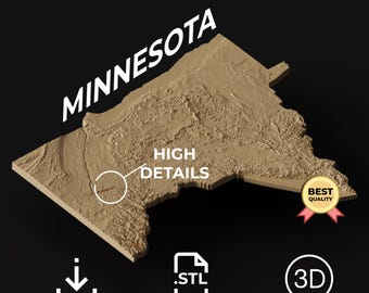Minnesota Topographic Map 3D Model STL File: High-Detail Relief for 3D Printing