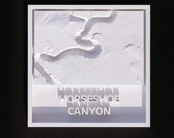 3D Printable Horseshoe Canyon 3D Topographic Map – Minimalist White Framed Wall Art (STL File)