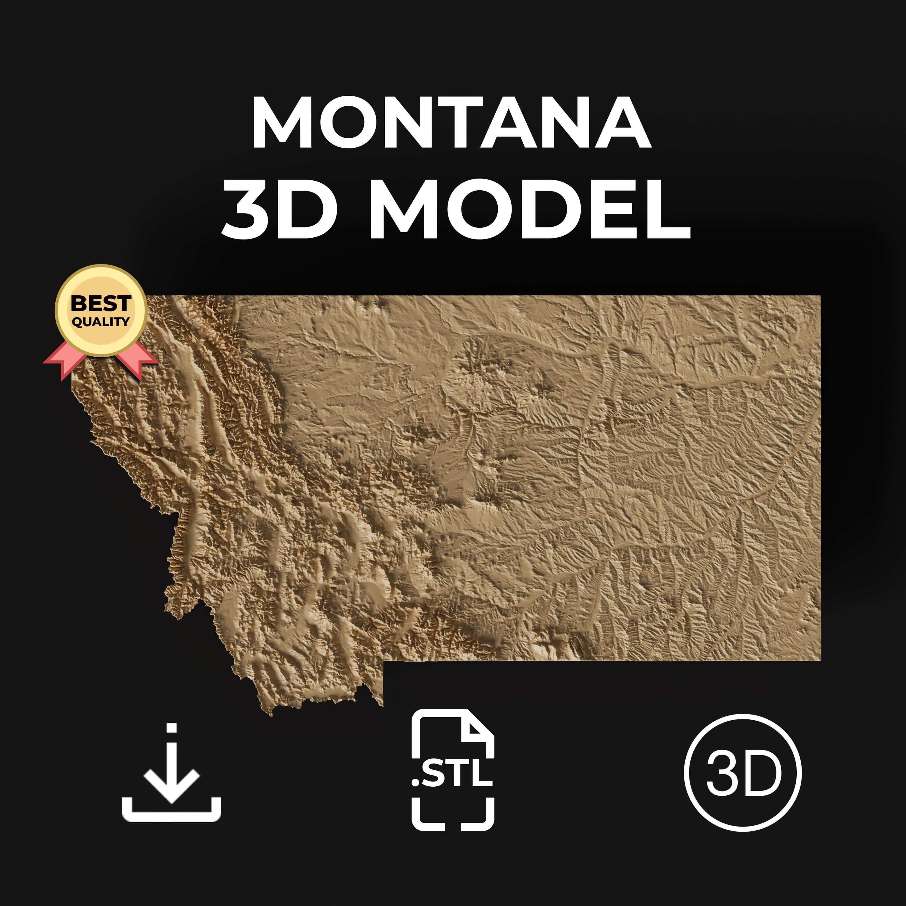 Montana Topographic Map 3D Model STL File: High-detail Relief for 3D ...