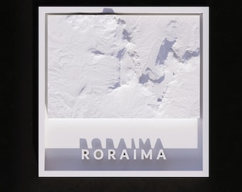 3D Printable Mount Roraima 3D Topographic Map – White Framed Mountain Wall Art (STL File)