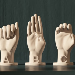 Impressora 3D de letras ASL Arquivos digitais STL - Alfabeto ASL - Mãos decorativas ASL - Linguagem de sinais - Linguagem de sinais americana - Mãos de decoração para casa