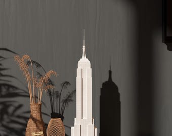 Arte mural de rascacielos Art Déco / Impresión 3D de arquitectura inspirada en Nueva York / Ilustración minimalista de ciudad