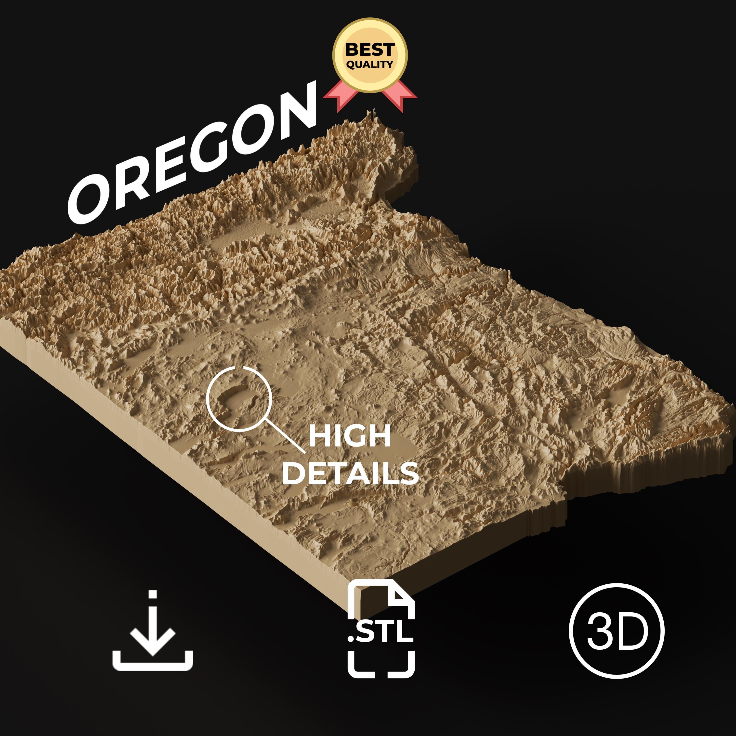 Oregon Topographic Map 3D Model STL File: High-detail Relief for 3D ...