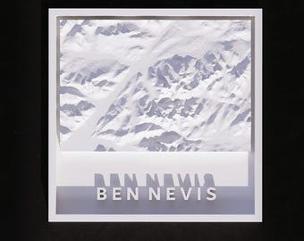 3D Printable Ben Nevis 3D Mountain Map – Minimal White Topographic Wall Art (STL File)