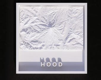 3D Printable Mount Hood 3D Topographic Map - Minimalist White Frame (STL File)