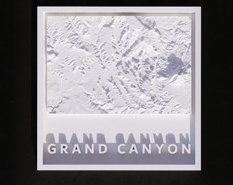 3D Printable Grand Canyon 3D Topographic Map – Minimalist White Framed Terrain Art (STL File)