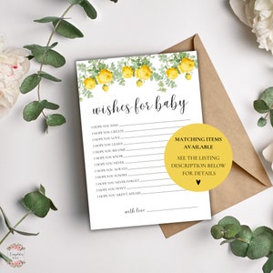 Wensen voor babykaart, advies voor baby, gele bloemen babyshower, 100% bewerkbare sjabloon, INSTANT DOWNLOAD, canva bewerkbare sjabloon, baby