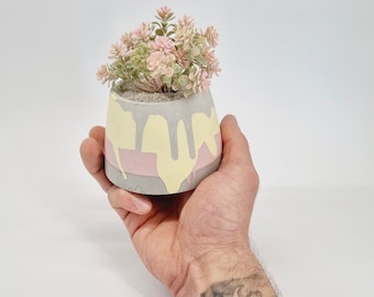 Handgefertigter Sukkulententopf mit ästhetischem Design, perfekt für Kakteen und Minipflanzen, einzigartiges farbenfrohes Wohndekor, Pastellfarben Kunstpflanzer