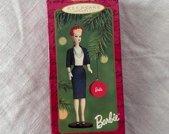 Mattel Commuter Set Barbie Ornament and Hatbox Ornament Hallmark Keepsake 2000