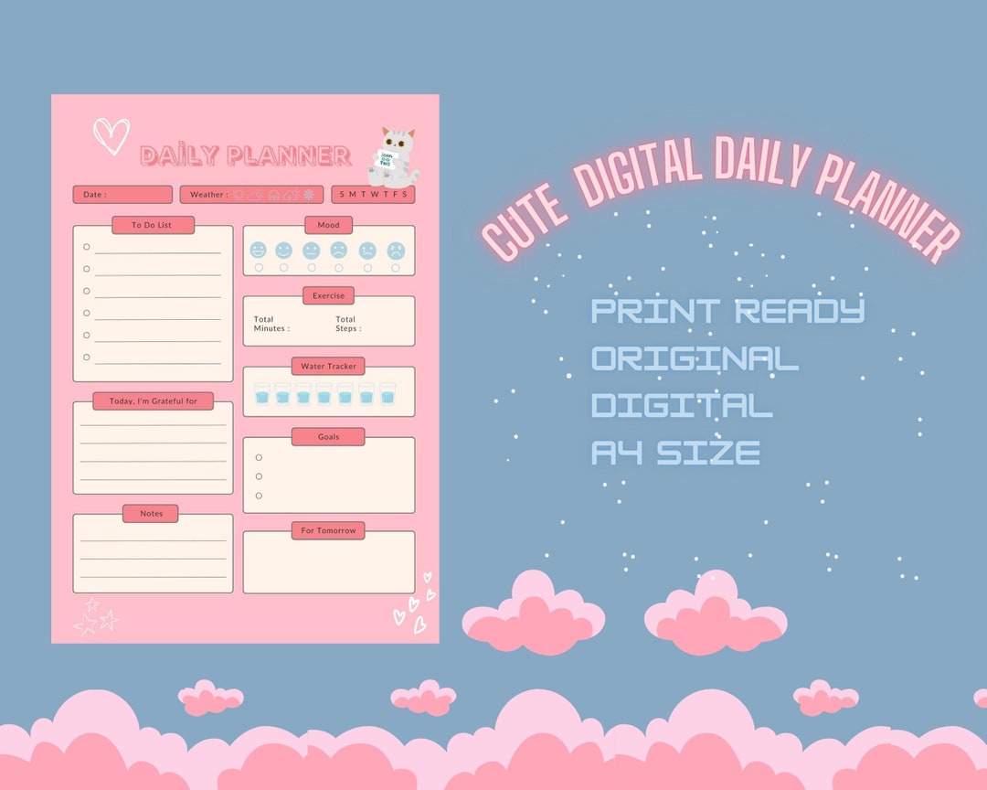 Cute Digital Daily Planner Printable Planner Printable Etsy