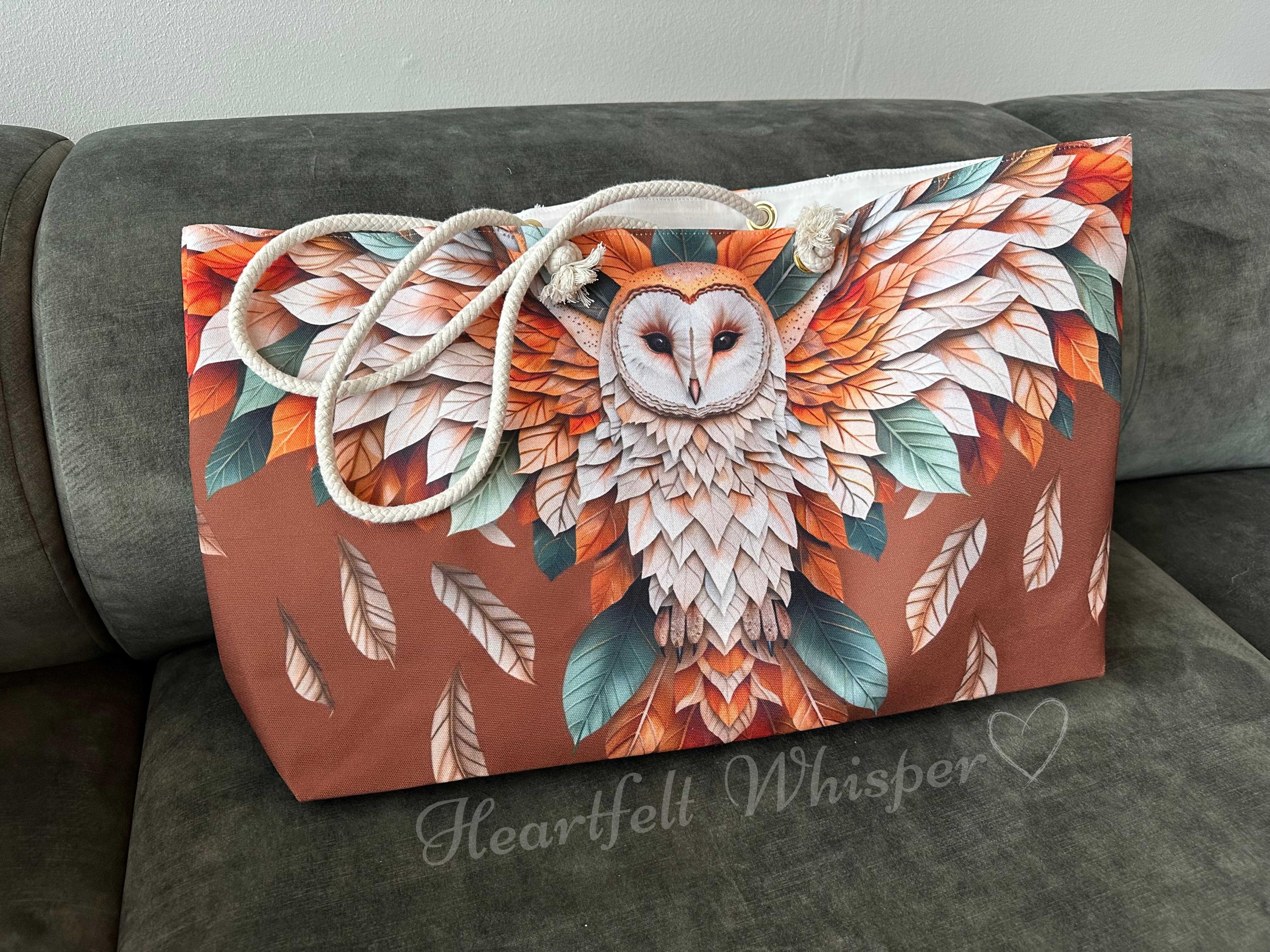Chestnut Barn Owl Art Weekender: Stunning Plumage Print, Spacious Travel Bag. Rope Handles - Nature