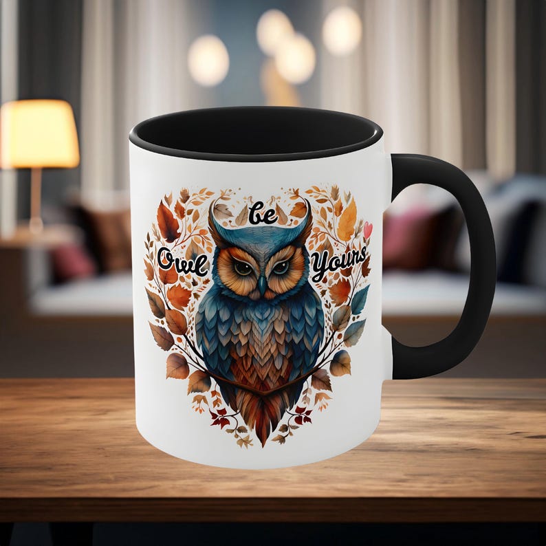 Owl be yours red and black orca coated 11 oz mug, Owl mug, Bird mug, Owl cup, Unique Owl mug, Gift mug, Valentines Owl mug, Owl heart mug image 10