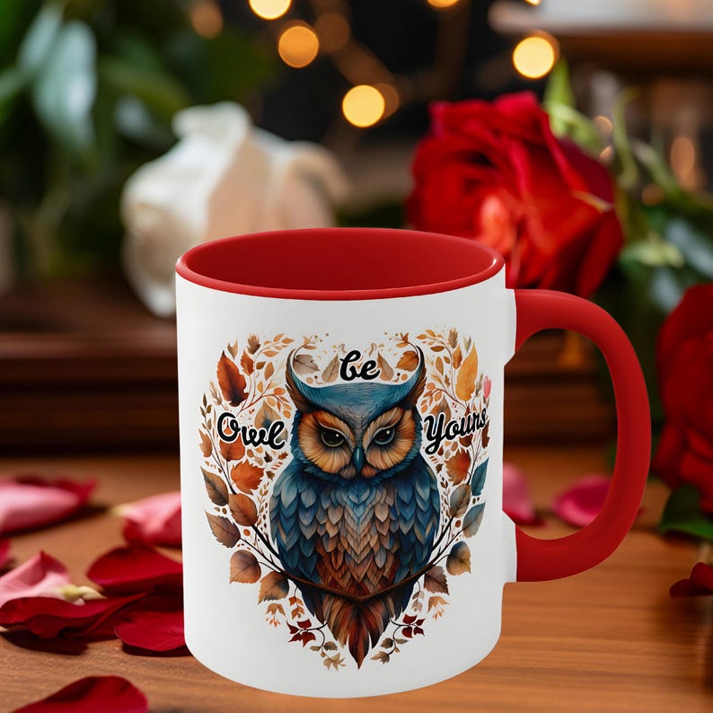 Owl be yours red and black orca coated 11 oz mug, Owl mug, Bird mug, Owl cup, Unique Owl mug, Gift mug, Valentines Owl mug, Owl heart mug image 3