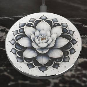 Lotus Flower Wireless Charger, Fast Charging Pad, Boho Decor, Gift for Her, Minimalist Tech Accessory, Floral Wireless Charger