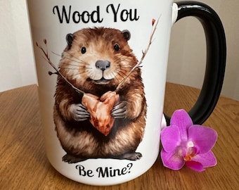 Wood you be Mine 11 und 15 Unzen ORCA Becher, Biber Becher, Be Mine Becher, Biber Becher, niedlicher Biber Becher, Valentinstag Becher, Herzbecher, Biber Geschenkbecher