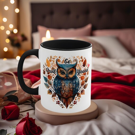 Owl be yours red and black orca coated 11 oz mug, Owl mug, Bird mug, Owl cup, Unique Owl mug, Gift mug, Valentines Owl mug, Owl heart mug