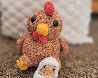 Maman poulet et bébé au crochet/avec œuf, peluche